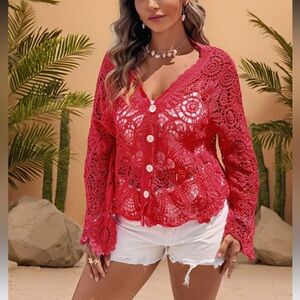 Red Crochet Cardigan